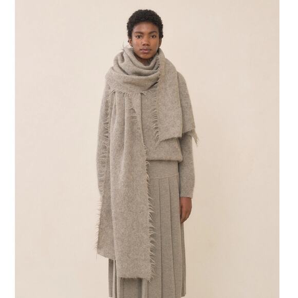 Lauren Manoogian Suri Fringe Scarf Rock Taupe Grey Brown 100% Suri Alpaca NWT - Picture 1 of 15